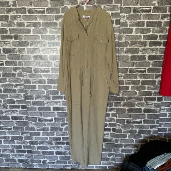 NWT Overlover LA sage green grey gauze cotton oversized utility jumpsuit